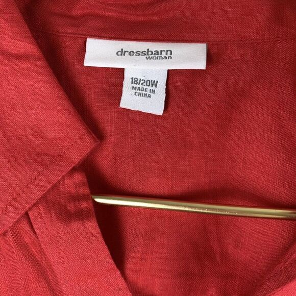 Dress Barn 100% Linen Red Button Up Shirt 3/4 Sleeve Size 18/20W - Picture 2 of 5